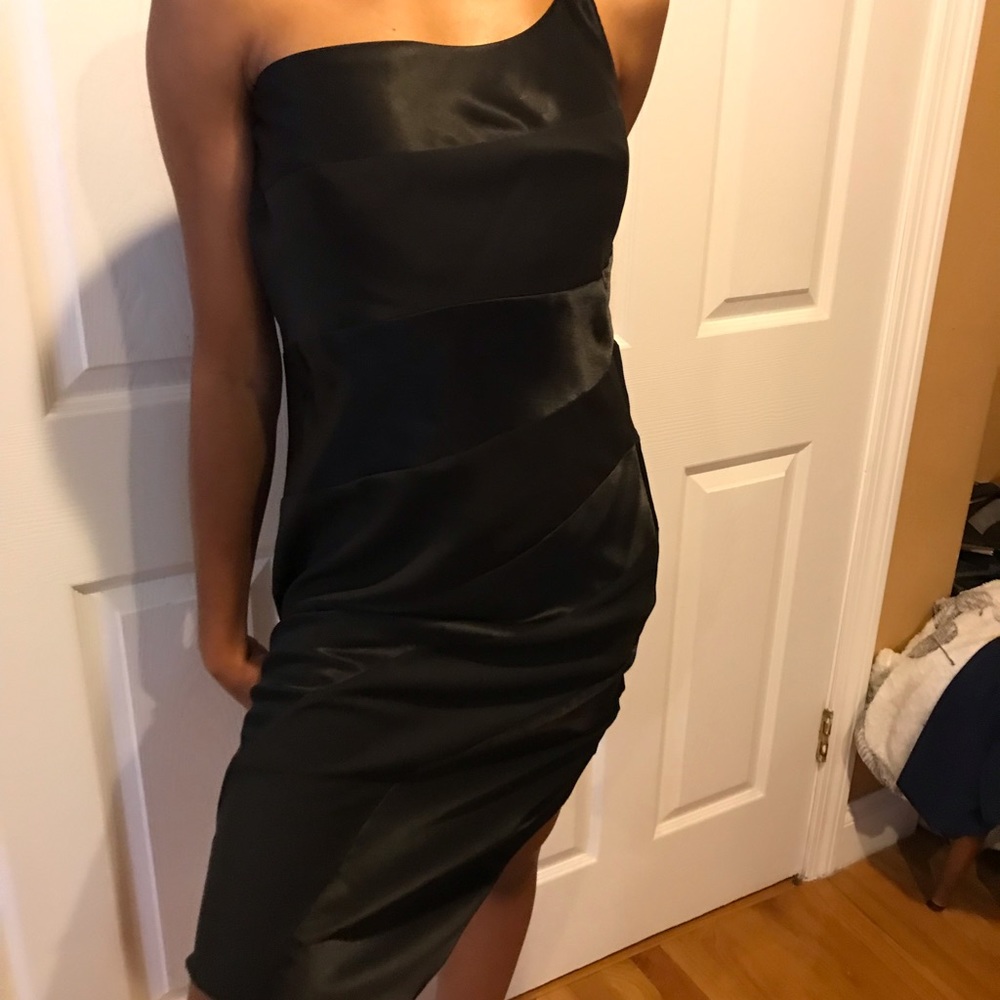 Off the Shoulder BEBE”S  silky black sexy Dress
